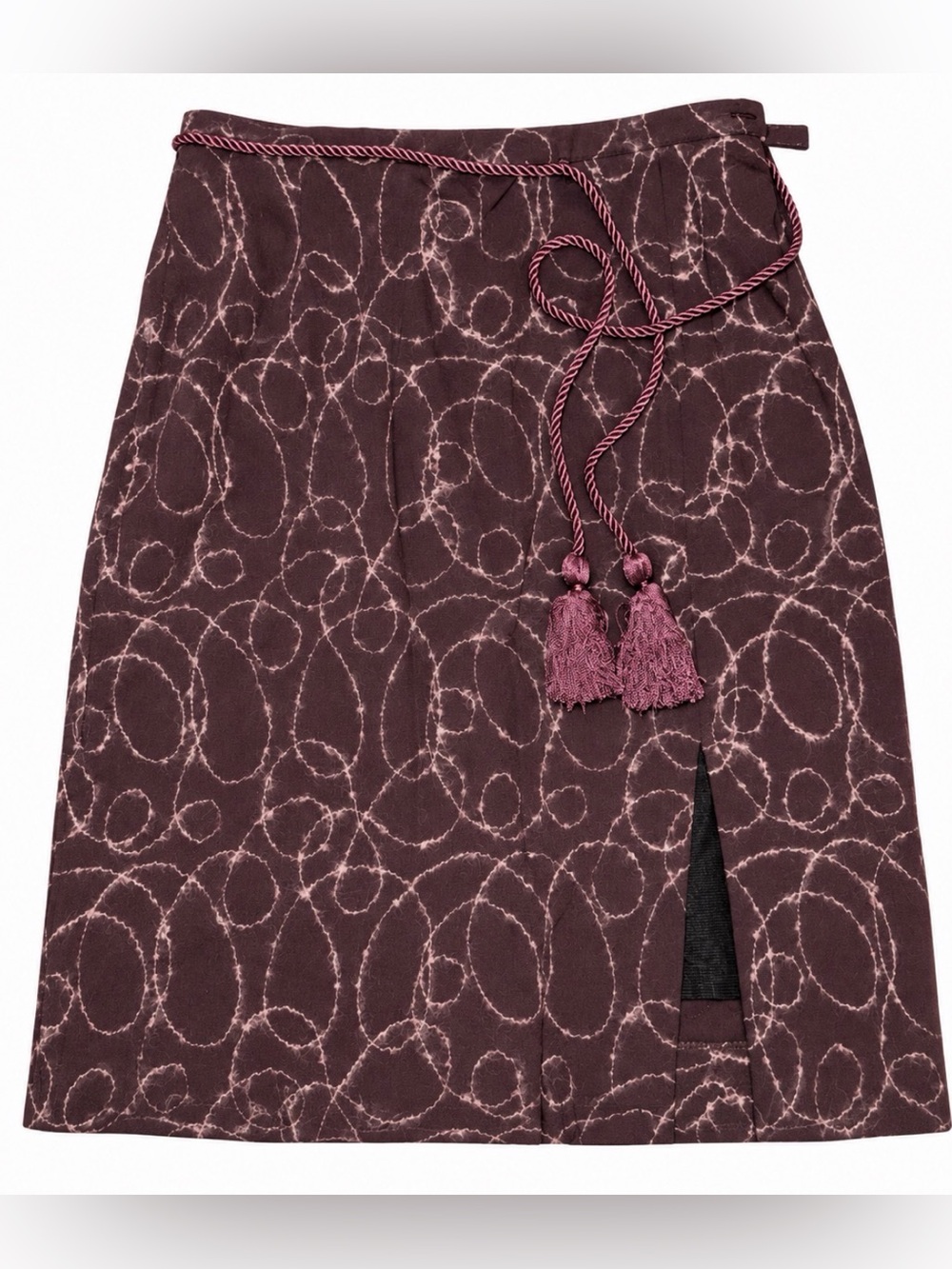 Moschino Women’s Purple Abstract Wrap Skirt L Cotton Lined Tassel Tie